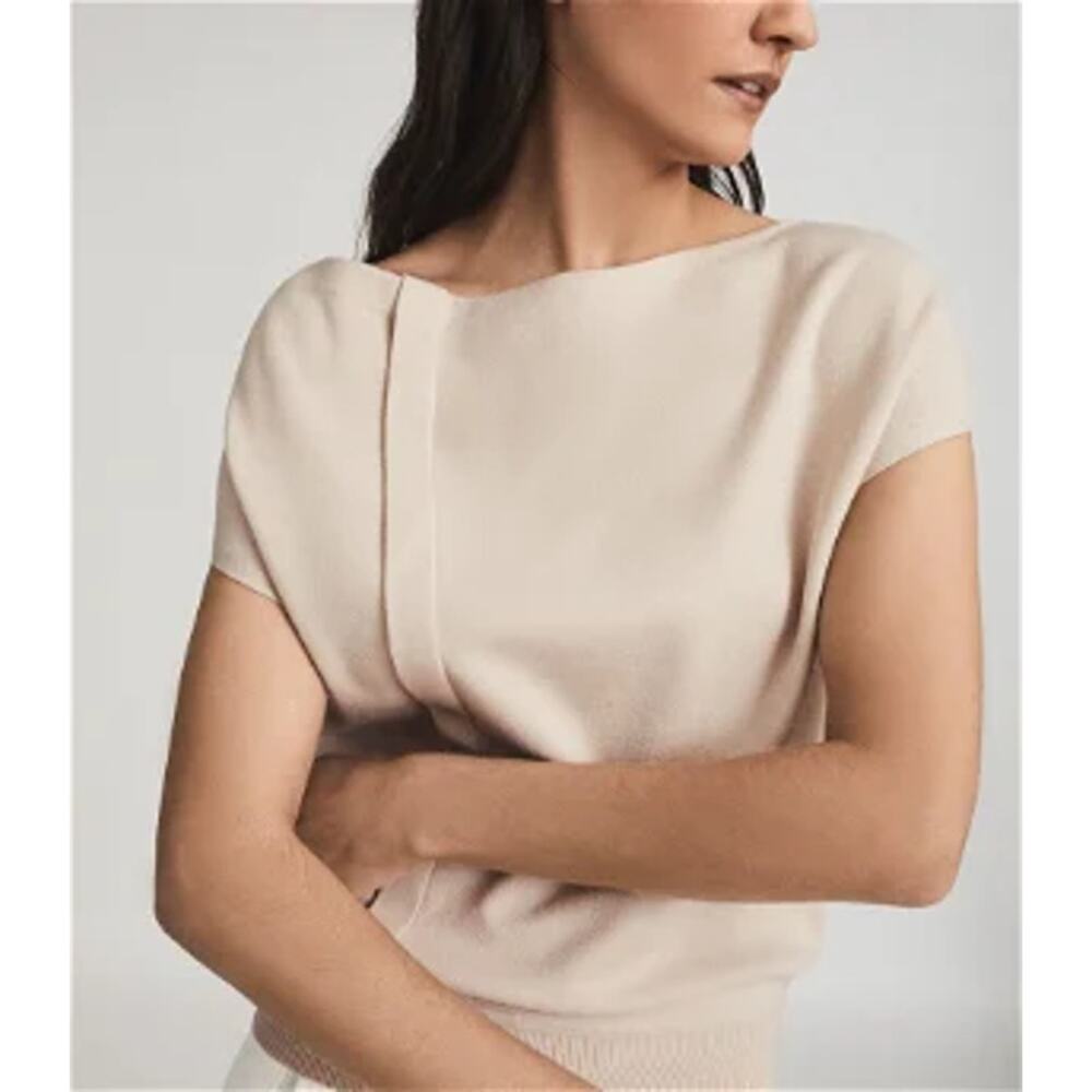 Reiss Blush Cream Boatneck Short Sleeve Knit Top